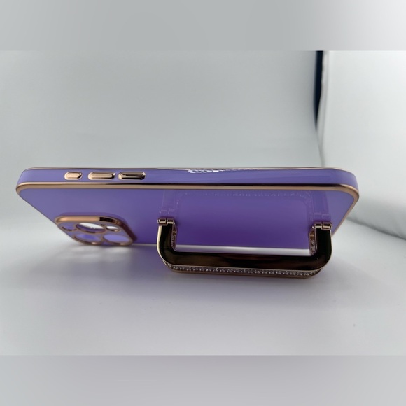 Luxury Purple & Gold Rhinestone Case with Ring Stand - iPhone 16 Pro Max - Picture 3 of 6